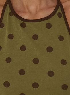 Speranza High Neck Halter Top Green Polka Dot