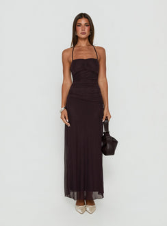 Adriannah Halter Ruched Maxi Dress Plum