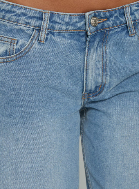 product Princess Polly Ramos Low Rise Denim Jeans Bright Blue Wash Mid Rise Jeans 