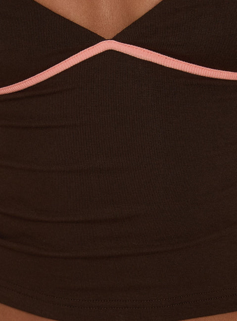 Janaye V Neck Tank Brown / Coral
