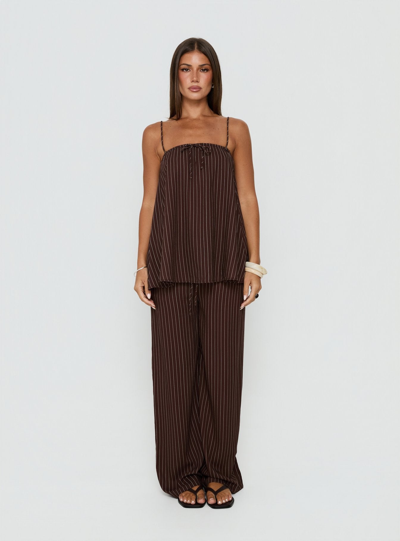 Amibella Boxy Cami Top Braun / Cremefarben gestreift