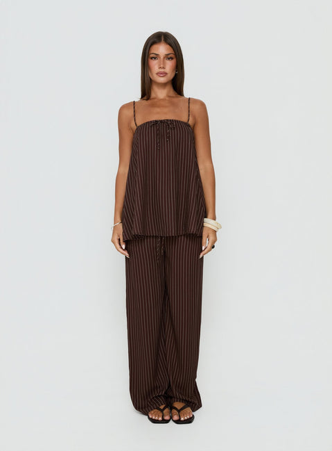 Amibella Boxy Cami Top Braun / Cremefarben gestreift