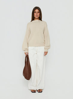 Harmony Ballonärmel-Strickpullover Beige