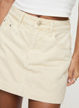 side view of model wearing Princess Polly Gazelle Denim Skort Cream High Waisted Shorts 