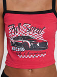 front view of model wearing Princess Polly Full Speed Racing Tank Top Red Sleeveless Square Neck 