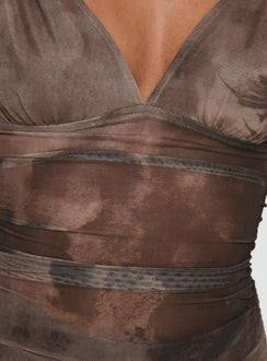 back view of model wearing Princess Polly Emilea Top Multi Sleeveless Plunger 