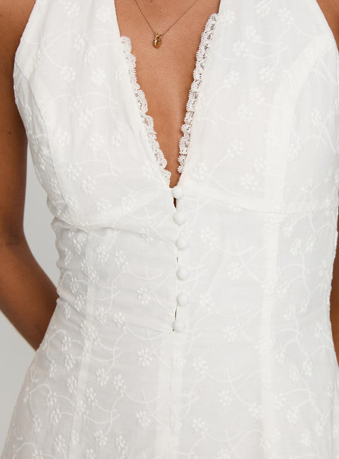 product Princess Polly Lovelia Halter Embroidered Mini Dress White V-Neck 