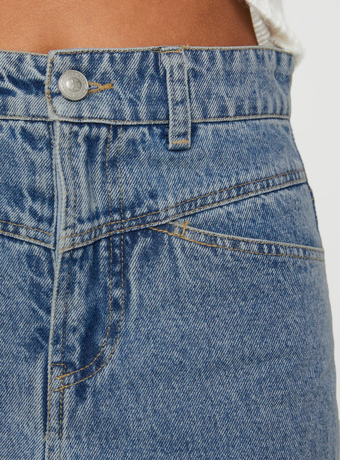 product Princess Polly Deneuve Denim Maxi Skirt Mid Wash Maxi 