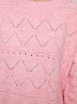 Pink Pointelle knit material, crew neckline, ribbed cuffs &amp; waist&nbsp;
