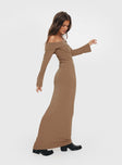 Front view of model wearing  front Princess Polly Crew Neck  Maida Maxi Dress Light Brown