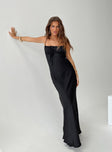 Front view of model wearing  front Princess Polly Boat Neck  Noda Maxi Dress Black