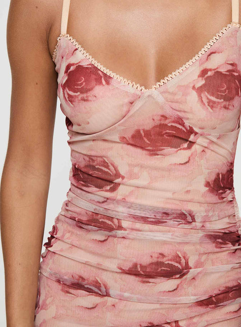 back view of model wearing Princess Polly Louette Maxi Dress Floral V-Neck 