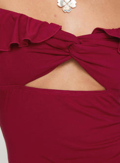 product Princess Polly Be Careful Off The Shoulder Bodysuit Red Short Sleeves V-Neck 