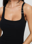 front view of model wearing Princess Polly Novelle Bodysuit Black Sleeveless 