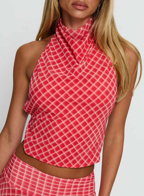 Scenic Route High Neck Top Red Check