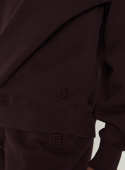 side view of model wearing Princess Polly Wellness Off The Shoulder Jumper Brown Longline Jumpers 