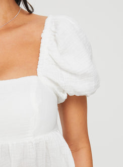 side view of model wearing Princess Polly Gus Top White Short Sleeves Square Neck 