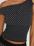 Ready To Party Off Shoulder Top Black Polka