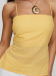 back view of model wearing Princess Polly Sleepless Nights Top Yellow Sleeveless Square Neck 