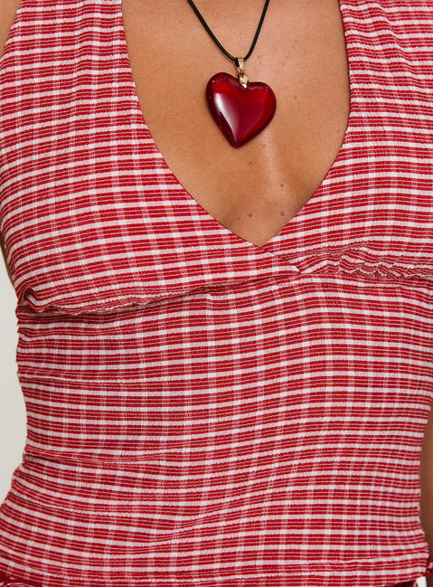 product Princess Polly Whimsy Halter Top Red Gingham Sleeveless Plunger 