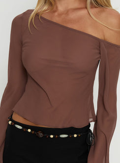 Nivara Chiffon One Shoulder Long Sleeve Top Mocha