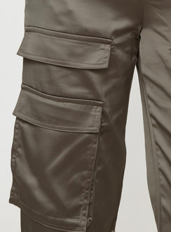 side view of model wearing Princess Polly Crimsen Cargo Pants Chocolate High Waisted Pants 