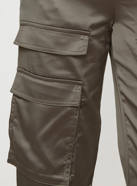 side view of model wearing Princess Polly Crimsen Cargo Pants Chocolate High Waisted Pants 