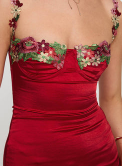 back view of model wearing Princess Polly Kenzie Mini Dress Red Sweetheart Neckline 