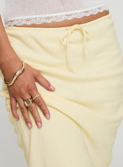 back view of model wearing Princess Polly Mercer Linen Blend Maxi Skirt Lemon Maxi 