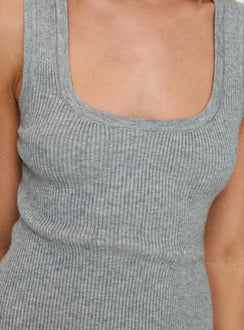 back view of model wearing Princess Polly Macaroni Mini Dress Grey Scoop Neck 