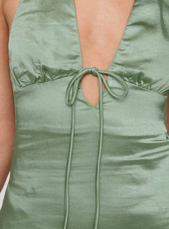 back view of model wearing Princess Polly Lanier Mini Dress Sage Plunger 