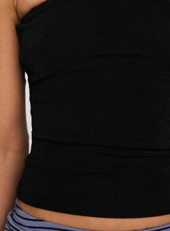 back view of model wearing Princess Polly Rhomani Strapless Top Black Sleeveless straight 