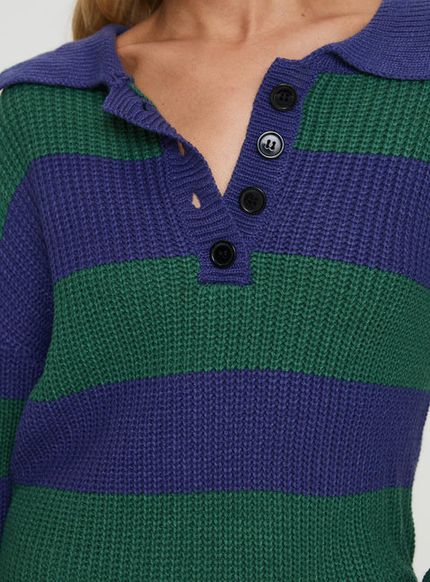 back view of model wearing Princess Polly Olivah Jumper Blue / Green Long 