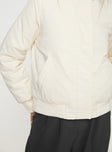 Cream Hooded jacket Bomber style, twin hip pockets, ribbed hem & cuffs, zip & button fastening