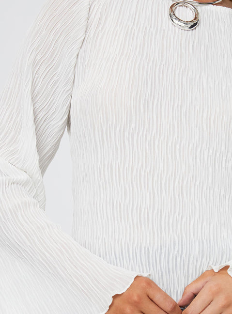 product Princess Polly Mosaic Long Sleeve Sheer Top White Full Sleeves Boat Neck 