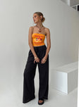 Front view of model wearing  front Princess Polly High Waisted Pants  Ogilvie Linen Blend Pants Black