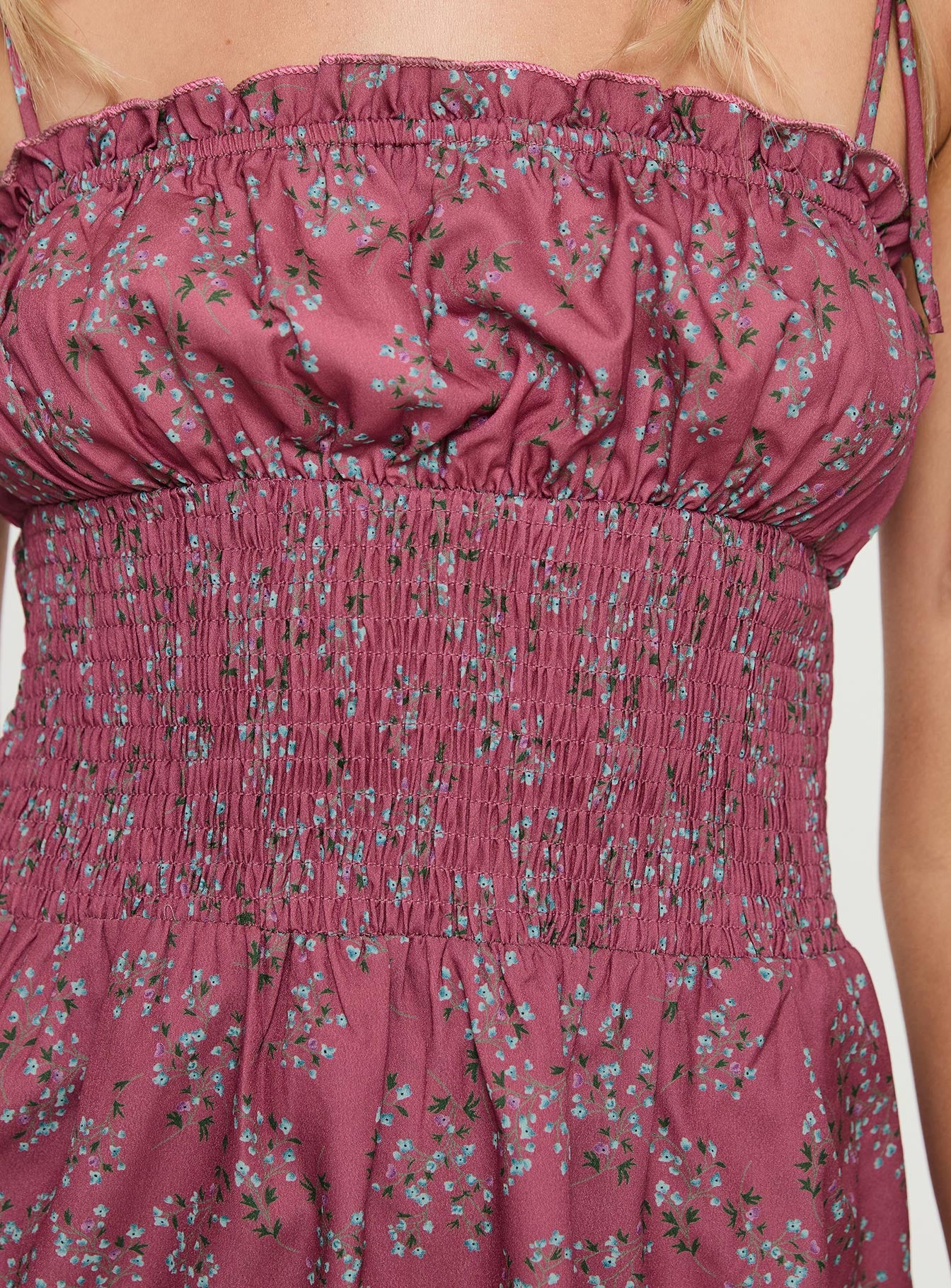 product Princess Polly Benicio Mini Dress Burgundy Floral Square Neck 