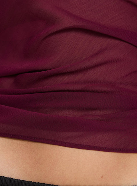 product Princess Polly Lux Tie Top Burgundy Sleeveless High Neck 