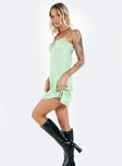 Front view of model wearing  front Princess Polly Sweetheart Neckline  Moniz Mini Dress Sage Tall