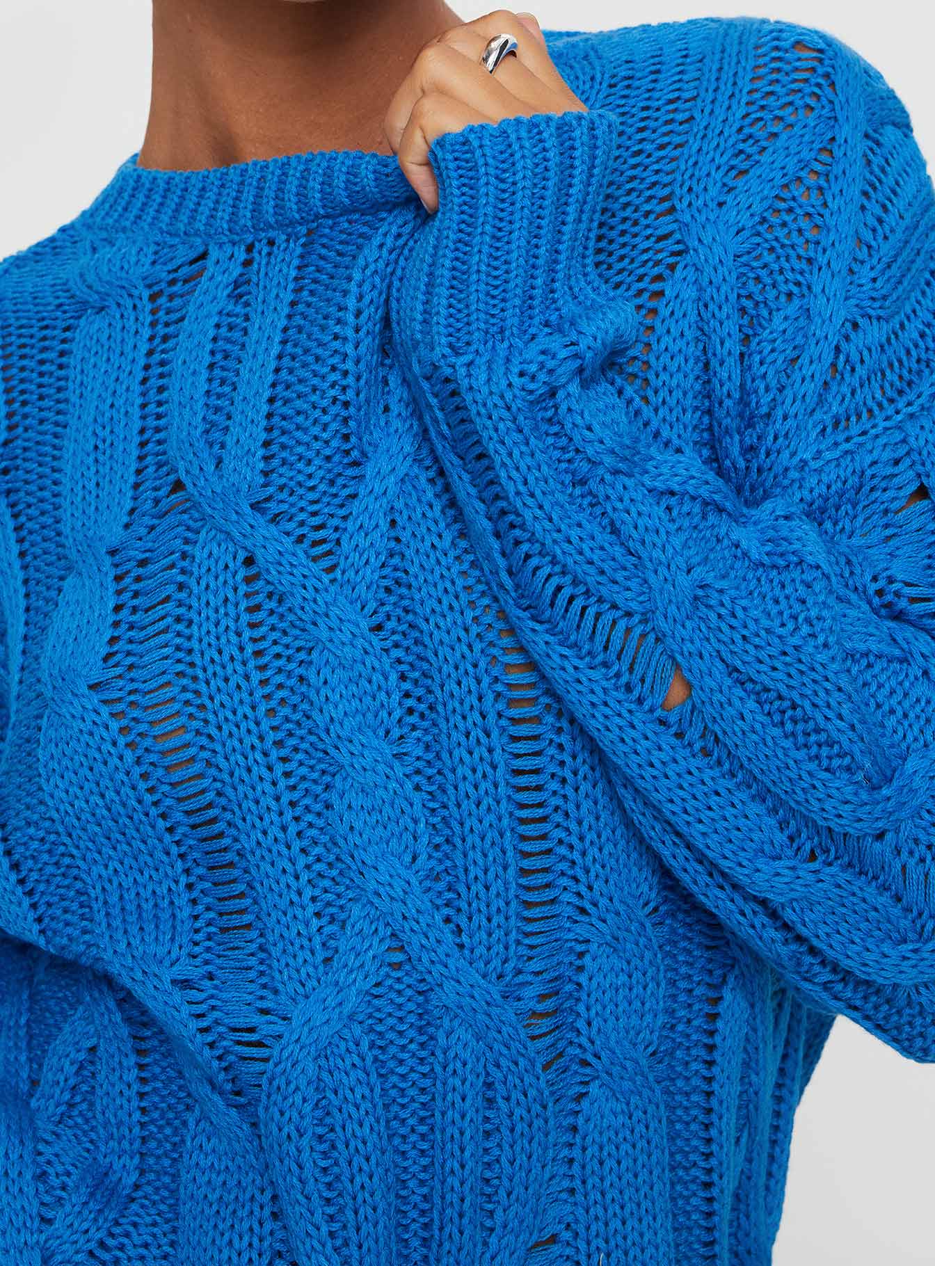 Stiles Cable Knit Sweater Blue Princess Polly  Cropped 