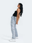 Front view of model wearing  front Princess Polly High Waisted  Katey Jeans Light Wash Denim