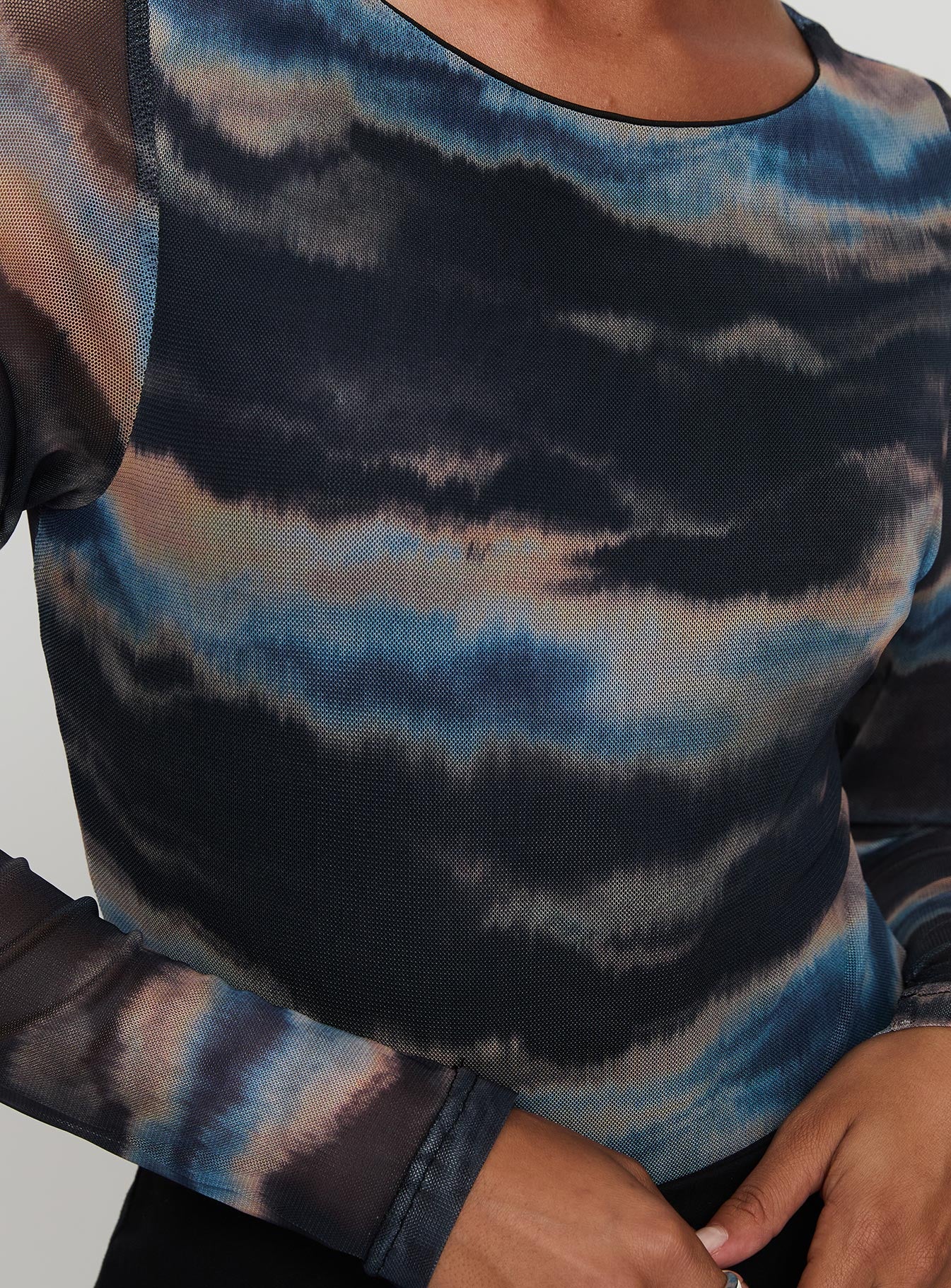 back view of model wearing Princess Polly Agate Long Sleeve Bodysuit Multi Full Sleeves 