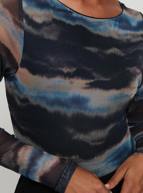 back view of model wearing Princess Polly Agate Long Sleeve Bodysuit Multi Full Sleeves 