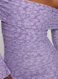 product Princess Polly Intereste Long Sleeve Mini Dress Purple Straight Neck 