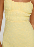 back view of model wearing Princess Polly Lucius Mini Dress Lemon Sweetheart Neckline 