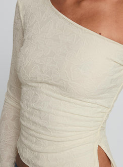 product Princess Polly Face Card Long Sleeve Top Cream Full Sleeves Asymmetric Neckline 