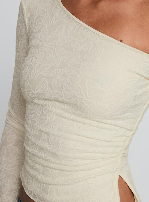 product Princess Polly Face Card Long Sleeve Top Cream Full Sleeves Asymmetric Neckline 