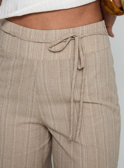 side view of model wearing Princess Polly Rush Hours Tie Up Pants Beige 