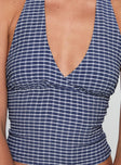 Whimsy Halter Top Navy Gingham