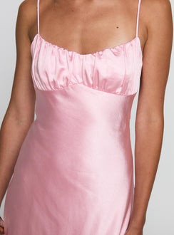 back view of model wearing Princess Polly Penelopi Maxi Dress Pink Sweetheart Neckline 